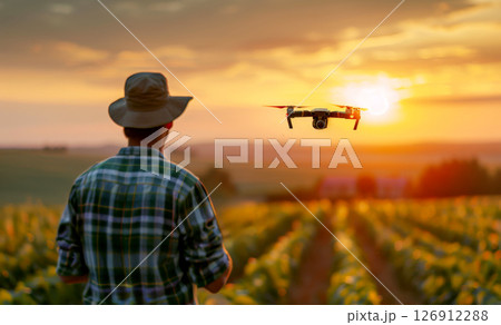 Man controlling drone in smart agriculture farm, smart farm concept. ai generative 126912288