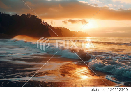sea beach on a sunny day with crystal clear water small waves and a blue sky generative. ai generative sea beach on a sunny day with crystal clear water small waves and a blue sky generative. ai generative 126912300