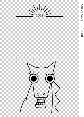 Simple and unique line drawing of the Year of the Horse New Year's card Horse Monochrome 2026 Simple and unique line drawing of the Year of the Horse New Year's card Horse Monochrome 2026 126912405