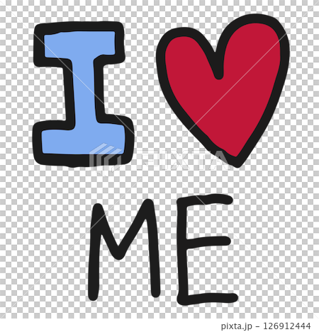 Hand drawn I heart ME for font, typography, logo, love sticker, Valentine's Day, social media post, print, banner, decoration, card, ads, icon, sign, symbol, shirt, clothing, tag 126912444