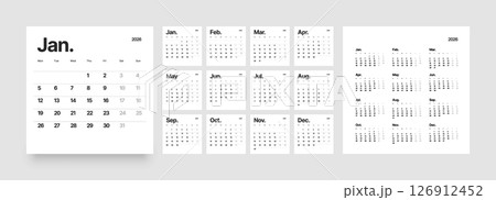 Monthly calendar layout for 2026. Planner diary. Monthly calendar layout for 2026. Planner diary. 126912452