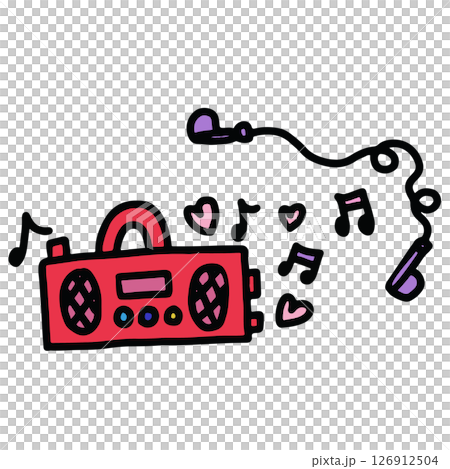 Hand drawn illustration of radio, music melody and earphone png for decoration, leisure time, weekends, holidays, entertainment, department store, sticker, hobby, fridge magnet, song Hand drawn illustration of radio, music melody and earphone png for decoration, leisure time, weekends, holidays, entertainment, department store, sticker, hobby, fridge magnet, song 126912504