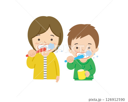 親子で歯磨き 126912590