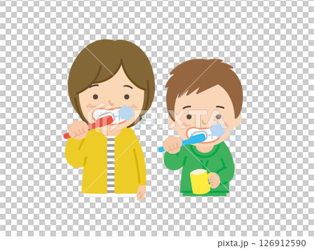 親子で歯磨き 126912590