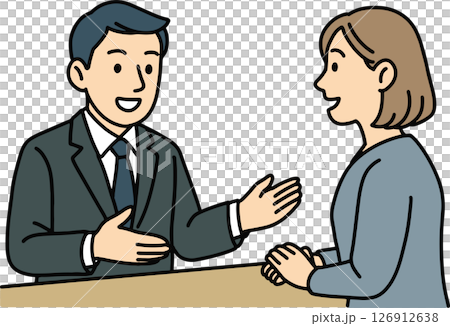 Illustration of a businessman and woman face-to-face consultation 126912638
