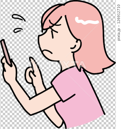 Profile of a woman having trouble operating a smartphone 126912710