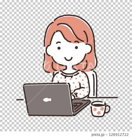 パソコンの前に座っている若い女性 パソコンの前に座っている若い女性 126912722
