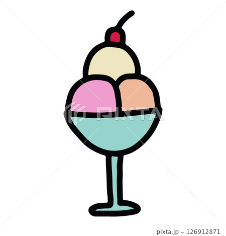 Hand drawn illustration of sundae ice cream for sweet dessert, cafe, restaurant, menu, recipe, baking book, stickers, food, snack, shop, kids and children, brunch, cuisine, icon, logo Hand drawn illustration of sundae ice cream for sweet dessert, cafe, restaurant, menu, recipe, baking book, stickers, food, snack, shop, kids and children, brunch, cuisine, icon, logo 126912871