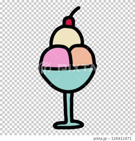 Hand drawn illustration of sundae ice cream for sweet dessert, cafe, restaurant, menu, recipe, baking book, stickers, food, snack, shop, kids and children, brunch, cuisine, icon, logo Hand drawn illustration of sundae ice cream for sweet dessert, cafe, restaurant, menu, recipe, baking book, stickers, food, snack, shop, kids and children, brunch, cuisine, icon, logo 126912871