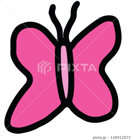 Hand drawn pink butterfly for animal, zoo, souvenir shop, cute patches, shirt print, brooch, plush toy, kid doll, spring, summer, nature, garden, backyard, pet, vet, flowers, Valentine's, insects 126912872