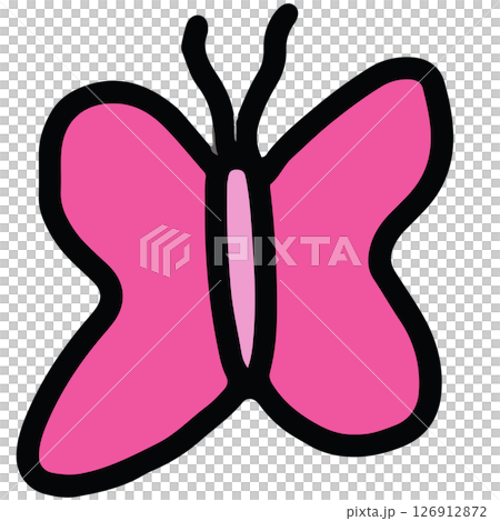 Hand drawn pink butterfly for animal, zoo, souvenir shop, cute patches, shirt print, brooch, plush toy, kid doll, spring, summer, nature, garden, backyard, pet, vet, flowers, Valentine's, insects 126912872