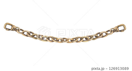 Chain with snap, carabiner. Bronze, aged gold clothing accessory with latch. Element of mens Bavarian costume. Realistic watercolor hand painted object for retro jewelry blogs isolated from background Chain with snap, carabiner. Bronze, aged gold clothing accessory with latch. Element of mens Bavarian costume. Realistic watercolor hand painted object for retro jewelry blogs isolated from background 126913089