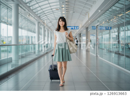 空港で出発を待つ女性のポートレート 126913663