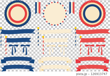 三色玫瑰花結與緞帶裝飾套裝 | 玫瑰花結、緞帶、旗幟、裝飾、框架 126913747