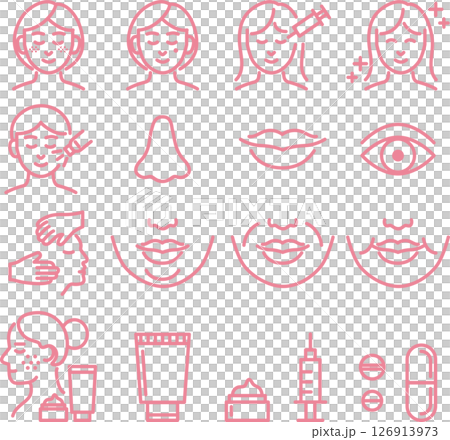 美容醫學,整容手術,人物,女人,線條圖標,線條,簡單,插畫素材集 126913973