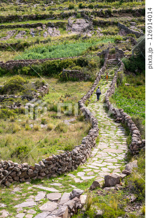 Pre-Inca archaeological site on Taquile Island, Lake Titicaca, Peru 126914014