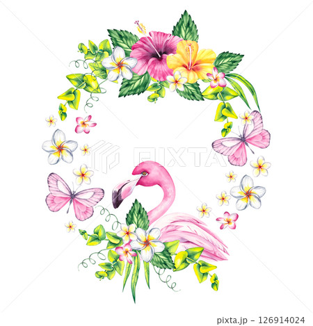 Summer watercolor illustration from the flamingo series Summer watercolor illustration from the flamingo series 126914024