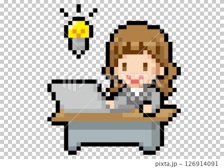 Pixel art of a businesswoman who has an idea Pixel art of a businesswoman who has an idea 126914091
