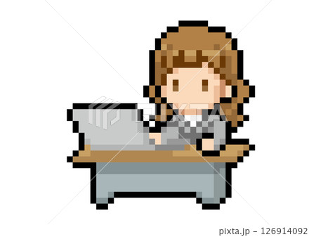 デスクで作業するビジネスウーマンのドット絵 デスクで作業するビジネスウーマンのドット絵 126914092