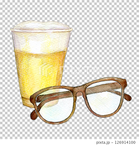 水彩插圖：玻璃杯和啤酒 126914100