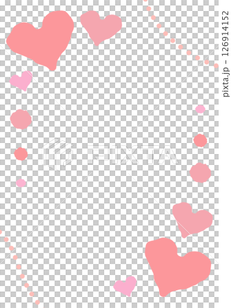 ピンクの手描きハート模様のフレーム背景 126914152