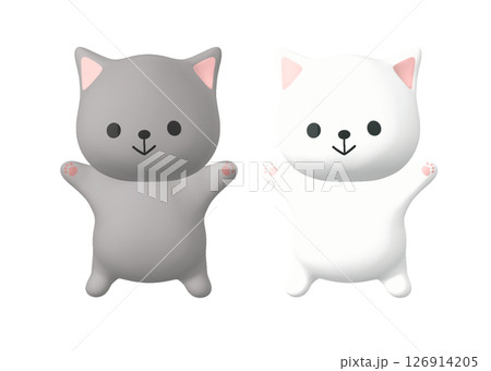 白とグレーの猫のイラスト（背景透過PNG）／White and Gray Cat Illustrat 126914205