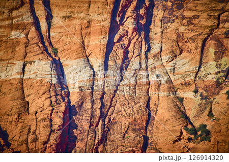 Sandstone Cliff Textures at Golden Hour Ivins Utah Close-Up View 126914320