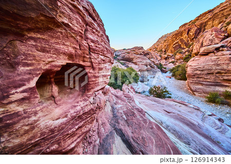 Red Rock Striations at Golden Hour Eye Level Perspective 126914343