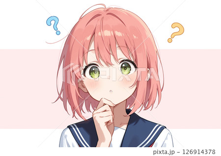 考え事をするショートヘアーの女の子 126914378