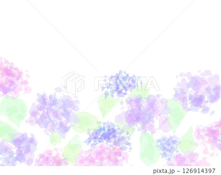 白バックに抽象的なピンクと紫の紫陽花の背景素材イラスト！！ 126914397