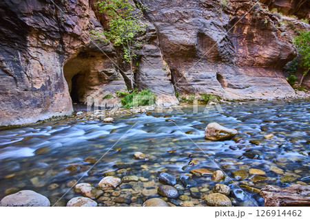 Rushing River and Canyon Walls at Eye Level in Zion National Park 126914462