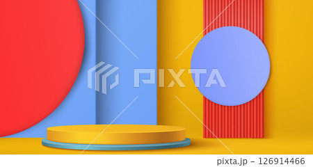 Red, blue and yellow geometric stage design Red, blue and yellow geometric stage design 126914466