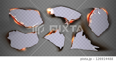 Set of burnt paper hole frames with fire 126914488