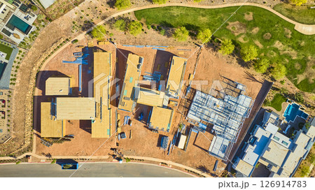 Aerial Construction Site and Residential Neighborhood Lake Las Vegas Fly Over 126914783