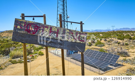 Aerial Rustic Nothing Sign Desert Solar Panels Wilderness Infrastructure 126914990