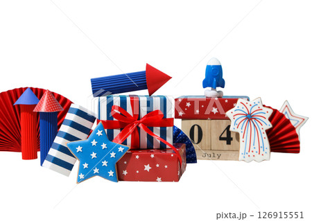 4 July holiday attributes, isolated on white background 126915551