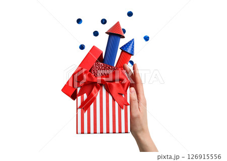 4 July attributes and hand, isolated on white background 4 July attributes and hand, isolated on white background 126915556
