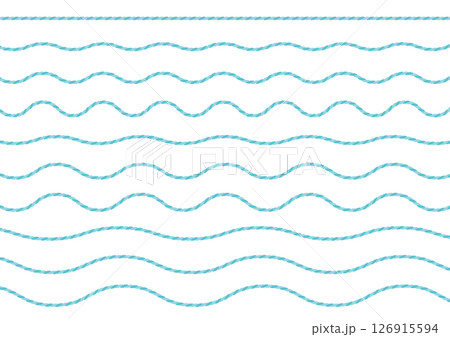 真っ直ぐな紐と波打つ紐のイラストのセット_青 126915594