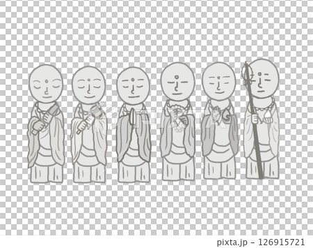 六尊地藏菩薩像並排排列的插圖 六尊地藏菩薩像並排排列的插圖 126915721