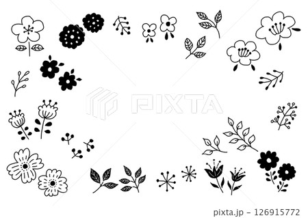 北欧風の植物ラインアートセット　黒 126915772