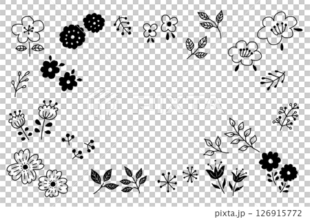 北欧風の植物ラインアートセット　黒 126915772