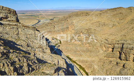Aerial Highway Through Virgin River Gorge Canyon and Desert Motion Perspective 126915962