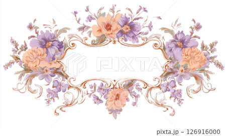 花と曲線装飾のクラシックフレーム 126916000