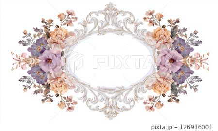紫とオレンジの花のロココ調フレーム 126916001