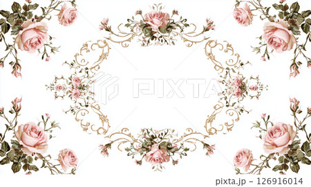 ピンクローズの対称フラワーフレーム 126916014