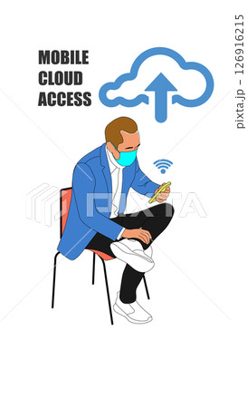 Man in mask using smartphone for mobile cloud Man in mask using smartphone for mobile cloud 126916215