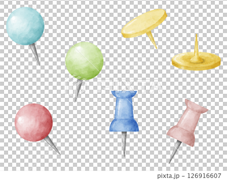 一組水彩風格的各種類型的圖釘 一組水彩風格的各種類型的圖釘 126916607