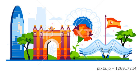 Travel to Spain - colorful flat design style illustration 126917214