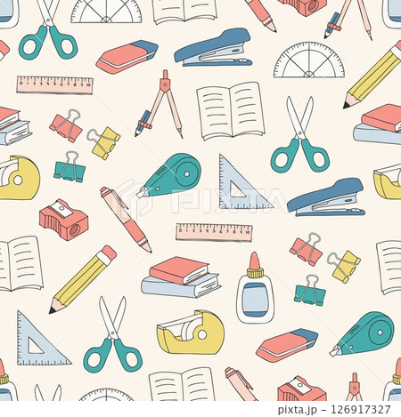 SCHOOL SUPPLIES PATTERN hand drawn illustration icon collection object set outline simple doodle stationery vector minimalist 126917327