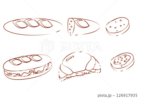 いろんな形のパンの手描きイラストセット 126917935